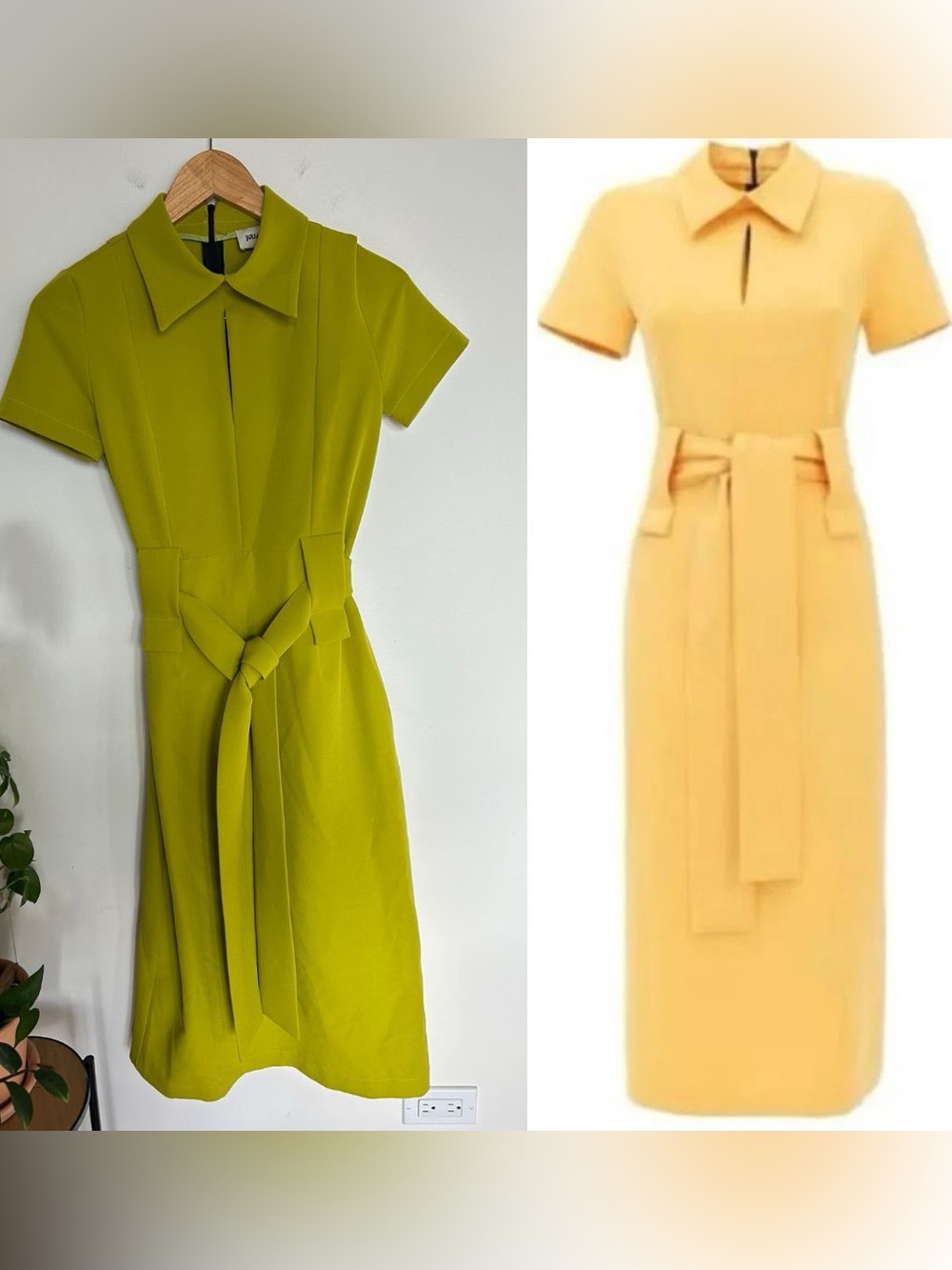 Julia Allert Midi Straight Dress with Belt Lime Avocado Green Size XS